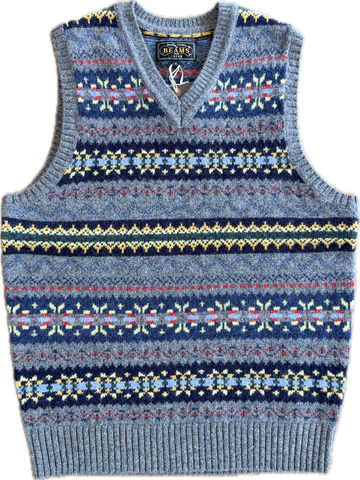 Beams Plus Fair Isle Vest - Grey/Multi