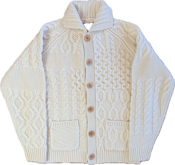 Beams Plus Crazy Cable Knit Cardigan Sweater - Ecru