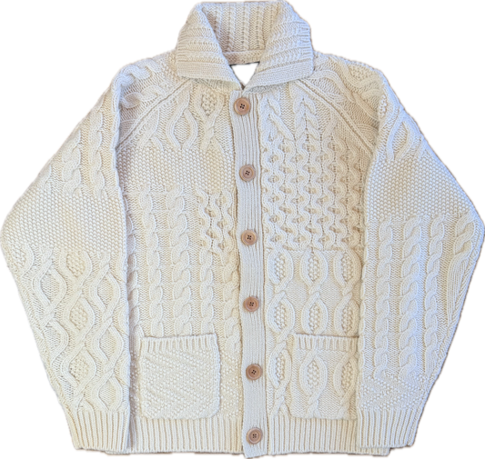 Beams Plus Crazy Cable Knit Cardigan Sweater - Ecru