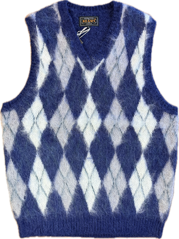 Beams Plus Mohair Argyle Sweater Vest – Blue/White