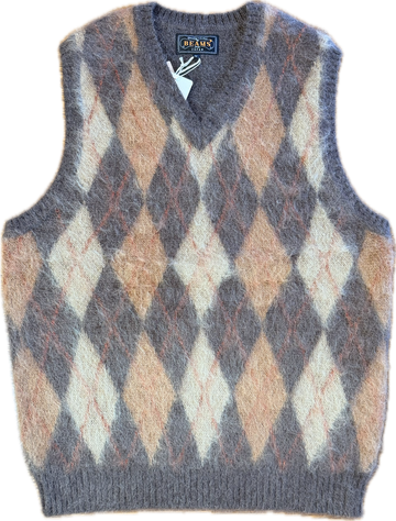 Beams Plus Mohair Argyle Sweater Vest – Grey/Brown