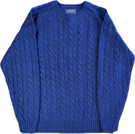 Beams Plus Wool Cable Knit Crewneck – Blue