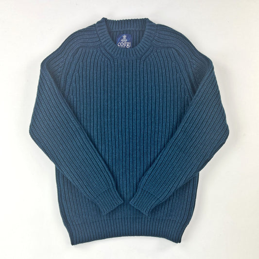 Corgi Cashmere Military Style Sweater Fair Isle Blue