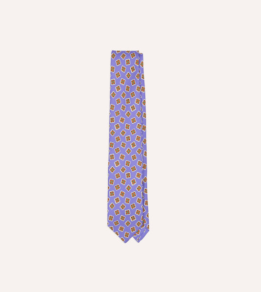 Drake's Square Diamond Print Silk Self-Tipped Tie - Purple