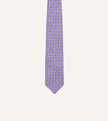 Drake's Square Diamond Print Silk Self-Tipped Tie - Purple