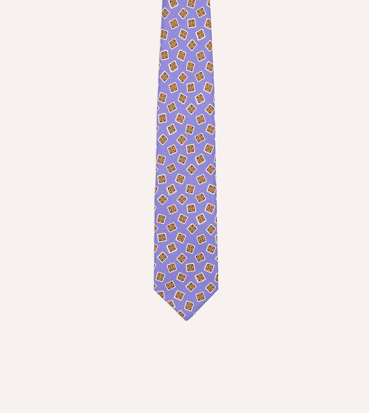 Drake's Square Diamond Print Silk Self-Tipped Tie - Purple
