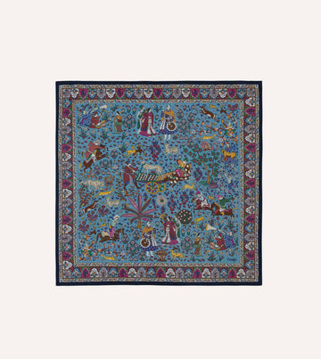 Drake's Floral Mughal Print Wool-Silk Bandana - Navy