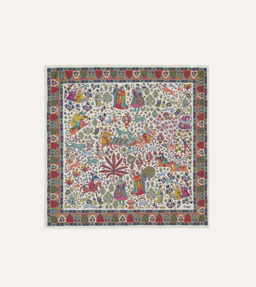 Drake's Floral Mughal Print Wool-Silk Bandana - Ecru