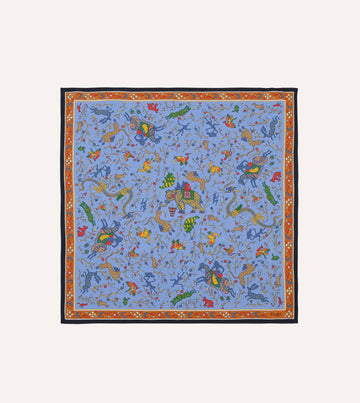 Drake's Animals and Flowers Print Silk Bandana - Blue