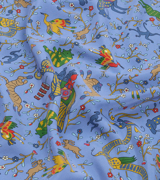 Drake's Animals and Flowers Print Silk Bandana - Blue