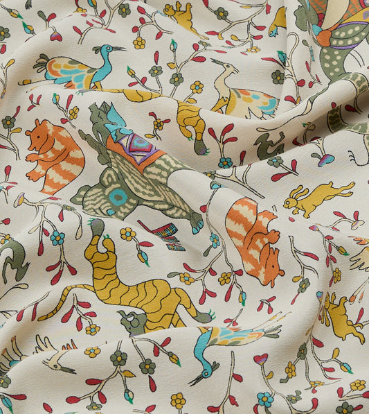 Drake's Animals and Flowers Print Silk Bandana - Ecru