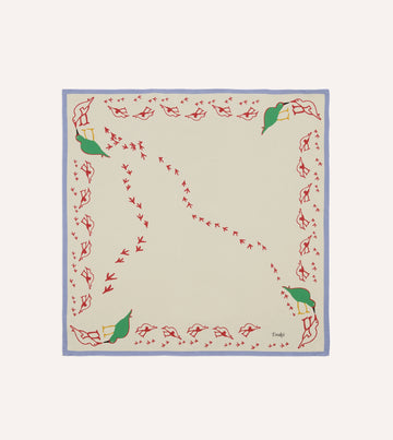 Drake's Oyster Catcher Print Silk Bandana - Ecru