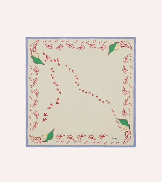 Drake's Oyster Catcher Print Silk Bandana - Ecru