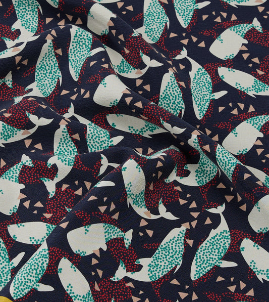 Drake's Whale Print Silk Pocket Square - Navy