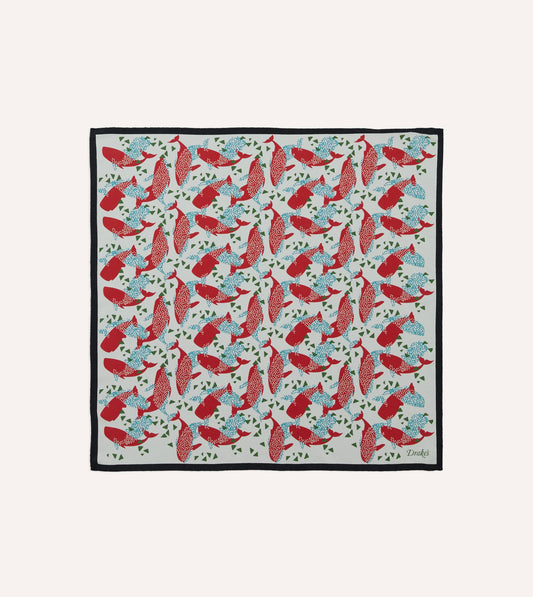Drake's Whale Print Silk Pocket Square - Ecru