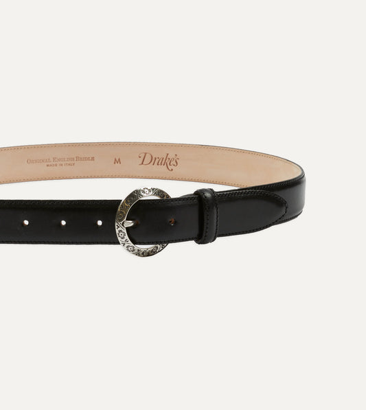Drake's Bridle Calf Leather Western Belt - Black