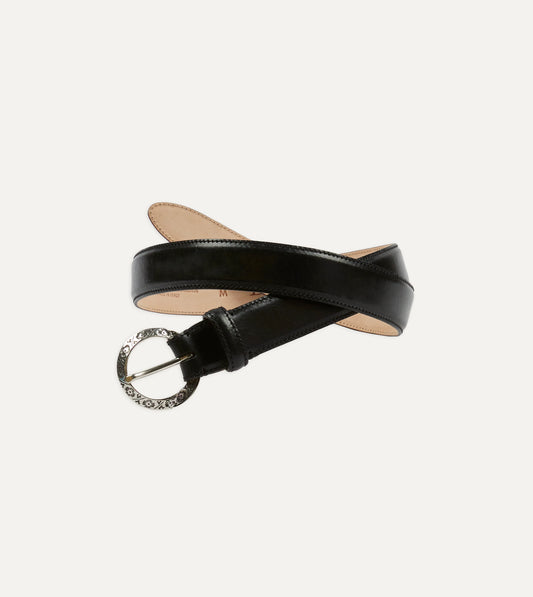 Drake's Bridle Calf Leather Western Belt - Black