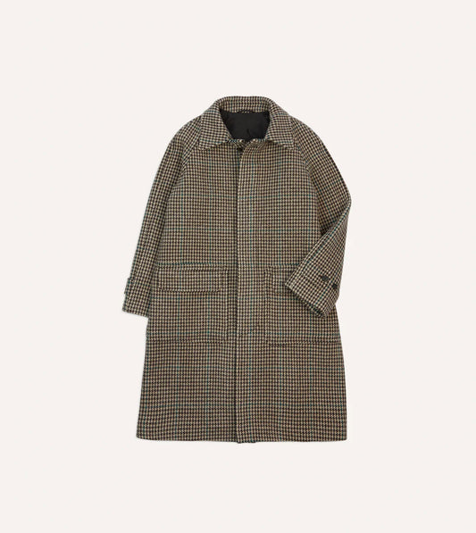 Drake's Houndstooth Check Wool Raglan Coat - Brown/Multi