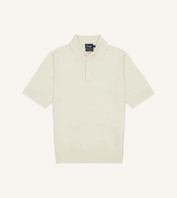 Drake's Linen Cotton Short-Sleeve Polo Shirt - Ecru