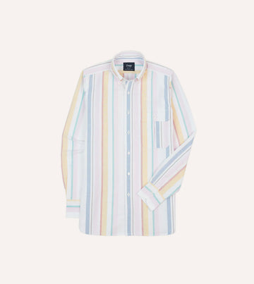 Drake's Stripe Cotton Oxford Cloth Button-Down Shirt - Yellow, Pink and Blue