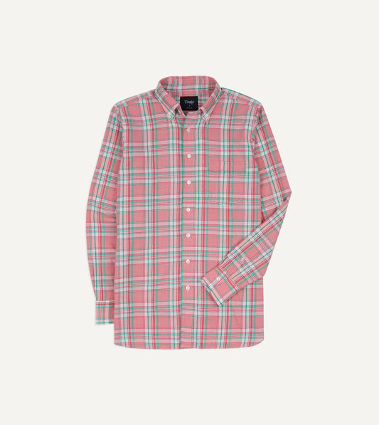 Drake's Madras Check Cotton Button-Down Shirt - Pink/Green