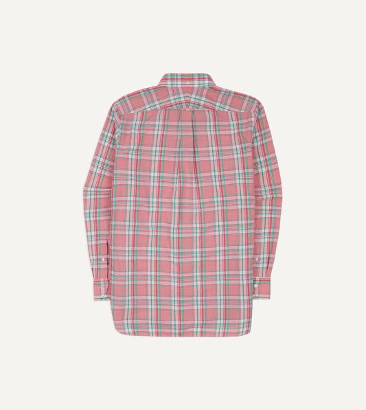 Drake's Madras Check Cotton Button-Down Shirt - Pink/Green