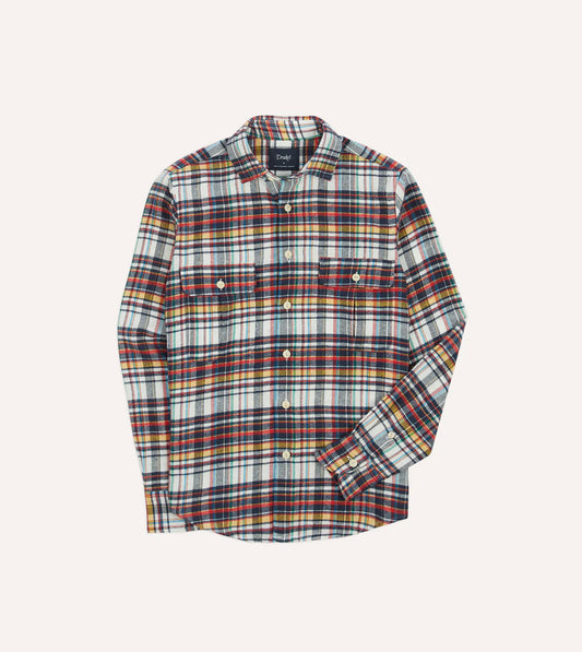 Drake's Check Brushed Cotton Two-Pocket Work Shirt - Multi