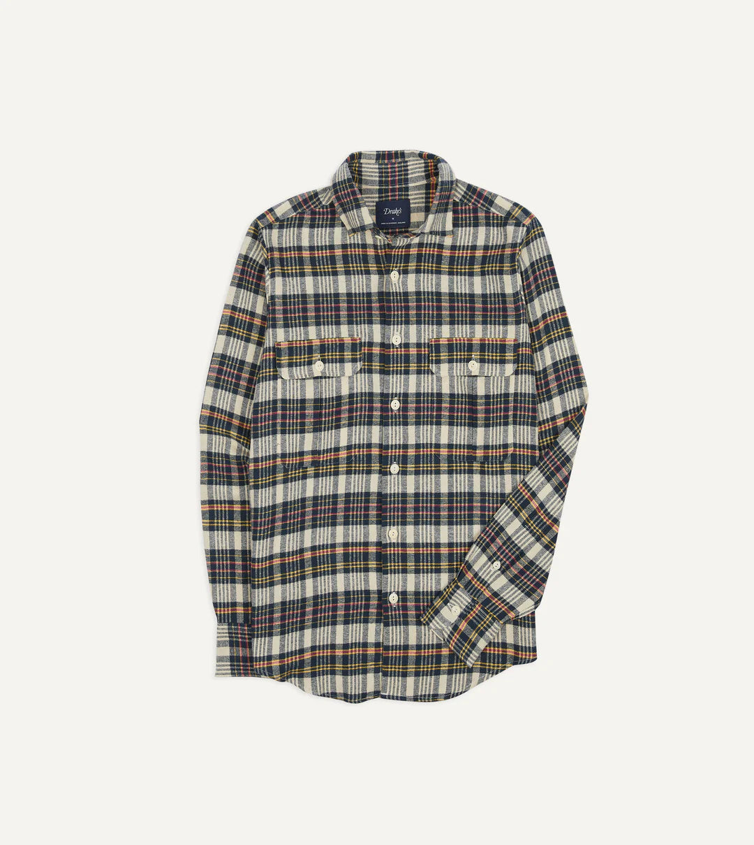 Drake's Madras Check Cotton Two-Pocket Work Shirt - Navy – claymoreshop