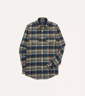 Drake's Check Cotton Two-Pocket Work Shirt - Indigo
