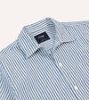 Drake's Stripe Cotton-Linen Camp Collar Short Sleeve Shirt - Blue