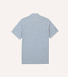 Drake's Stripe Cotton-Linen Camp Collar Short Sleeve Shirt - Blue