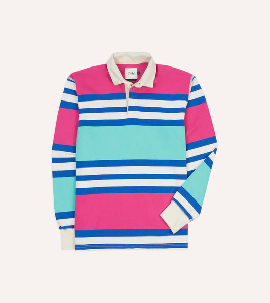 Drake's Stripe Cotton Rugby Shirt - Pink, Green and Blue