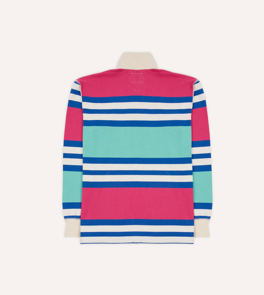 Drake's Stripe Cotton Rugby Shirt - Pink, Green and Blue