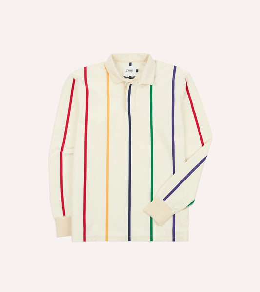 Drake's Primary Vertical Stripe Cotton Rugby Shirt - Multi