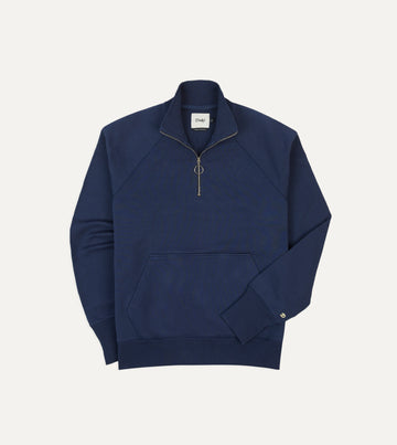 Drake's Cotton Quarter Zip Sweater - Navy