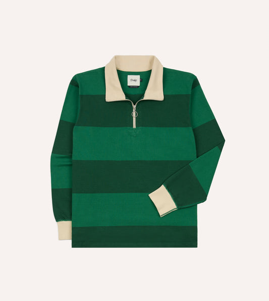 Drake's Block Stripe Cotton Quarter Zip Rigby - Green
