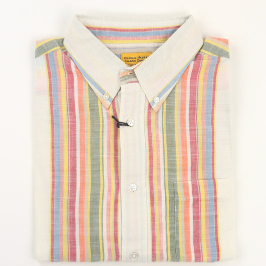 Original Madras Trading Company Stripe Madras Button Down Shirt - Multi