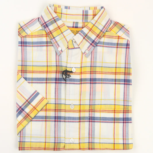 Original Madras Trading Company Short Sleeve Button Down Shirt - Yellow/Multi