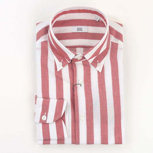 100 Hands Linen Wide Stripe Shirt - Red / White