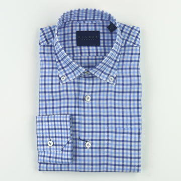 Calder Carmel Cotton/Linen Twill Check Shirt - Blue