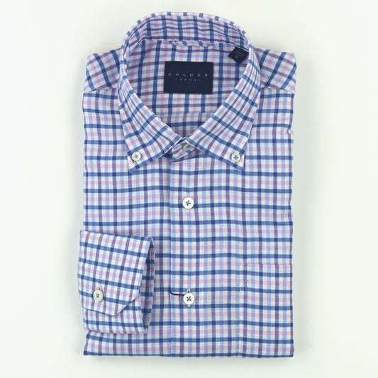 Calder Carmel Cotton/Linen Twill Check Shirt - Rose/Blue