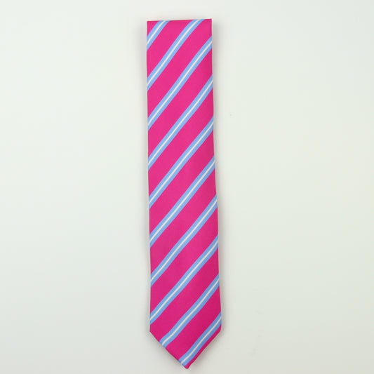 Seaward & Stearn Repp Stripe Silk Necktie - Fuchsia/Sky