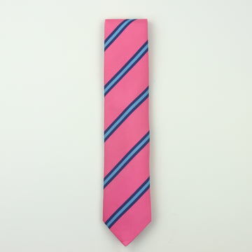 Seaward & Stearn Repp Stripe Silk/Cotton Necktie - Pink/Blue/Sky