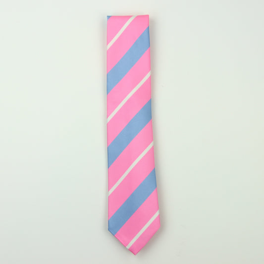 Robert Jensen Repp Stripe Silk Necktie - Pink/Blue/White