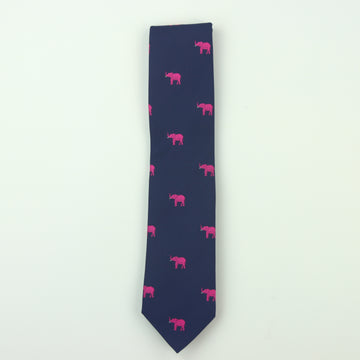 Seaward & Stearn Elephant Silk Necktie - Navy/Fuchsia