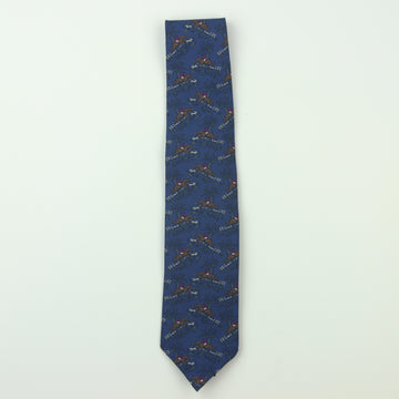 Drake's Hunting Scene Silk Hand Rolled Necktie - Blue