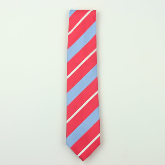 Robert Jensen Repp Stripe Silk Necktie - Red/Sky/White
