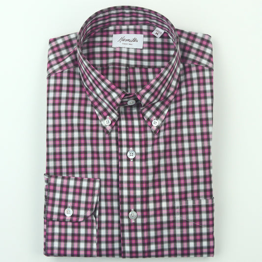 Hamilton Poplin Cotton Plaid Sport Shirt - Cranberry
