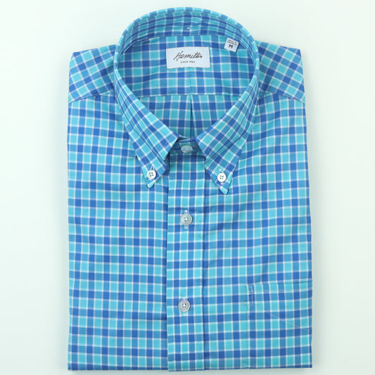 Hamilton Check Short Sleeve Sport Shirt - Turquoise