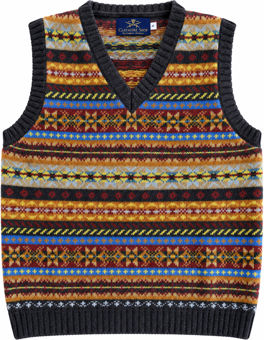 Claymore Shop Shetland Fair Isle Sweater Vest - Maroon